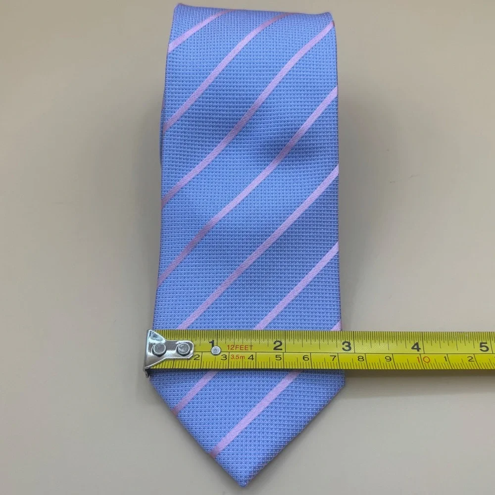 Tattersall London Mens Silk Tie Light Blue Pink Diagonal Stripe Hand Made‎ 3.25